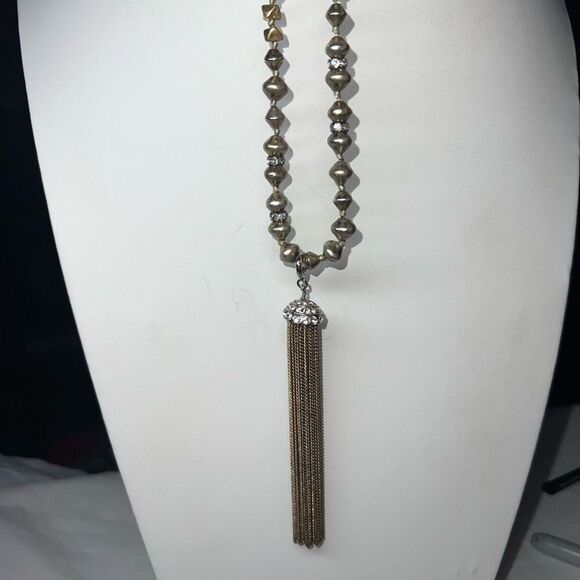 Stella & Dot Metal Bead Necklace with Removable Clip Chain Fringe Pendant - Picture 8 of 9